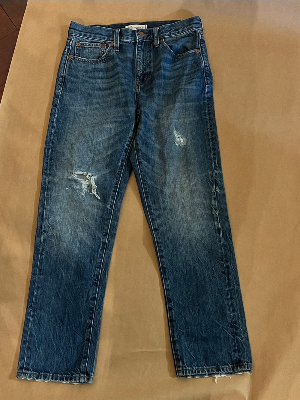 Madewell Women's Distressed Blue Straight Leg Cropped Jeans
